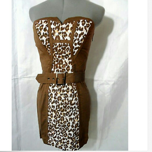 Nwt NARANKA Leopard print Bodycon Dress Blue Brown Costume Halloween - Picture 2 of 7